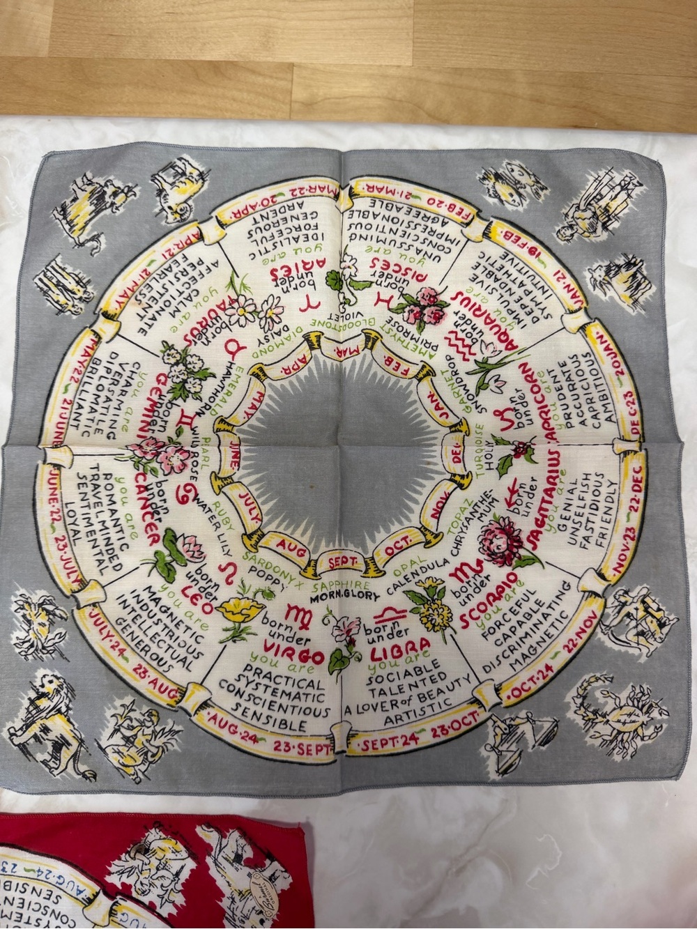Vintage Burmel Zodiac Handkerchief Hanky